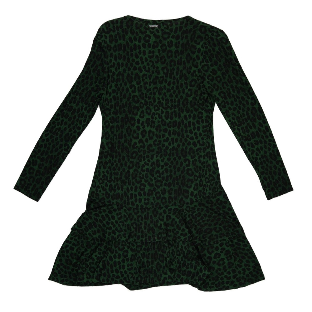 Michael Kors Green Leopard Print Ruffle Hem Dress Womens Size Medium Long Sleeve - Picture 4 of 11